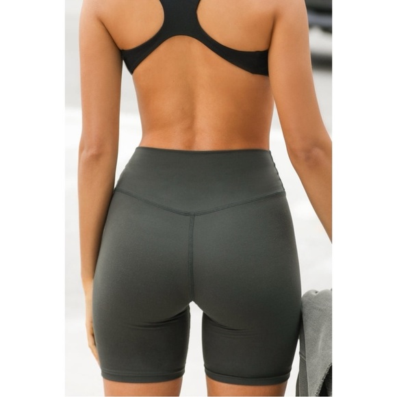 Joah Brown The Biker Short - Dark Green High Rise 6" Inseam Active Shorts - Picture 3 of 9